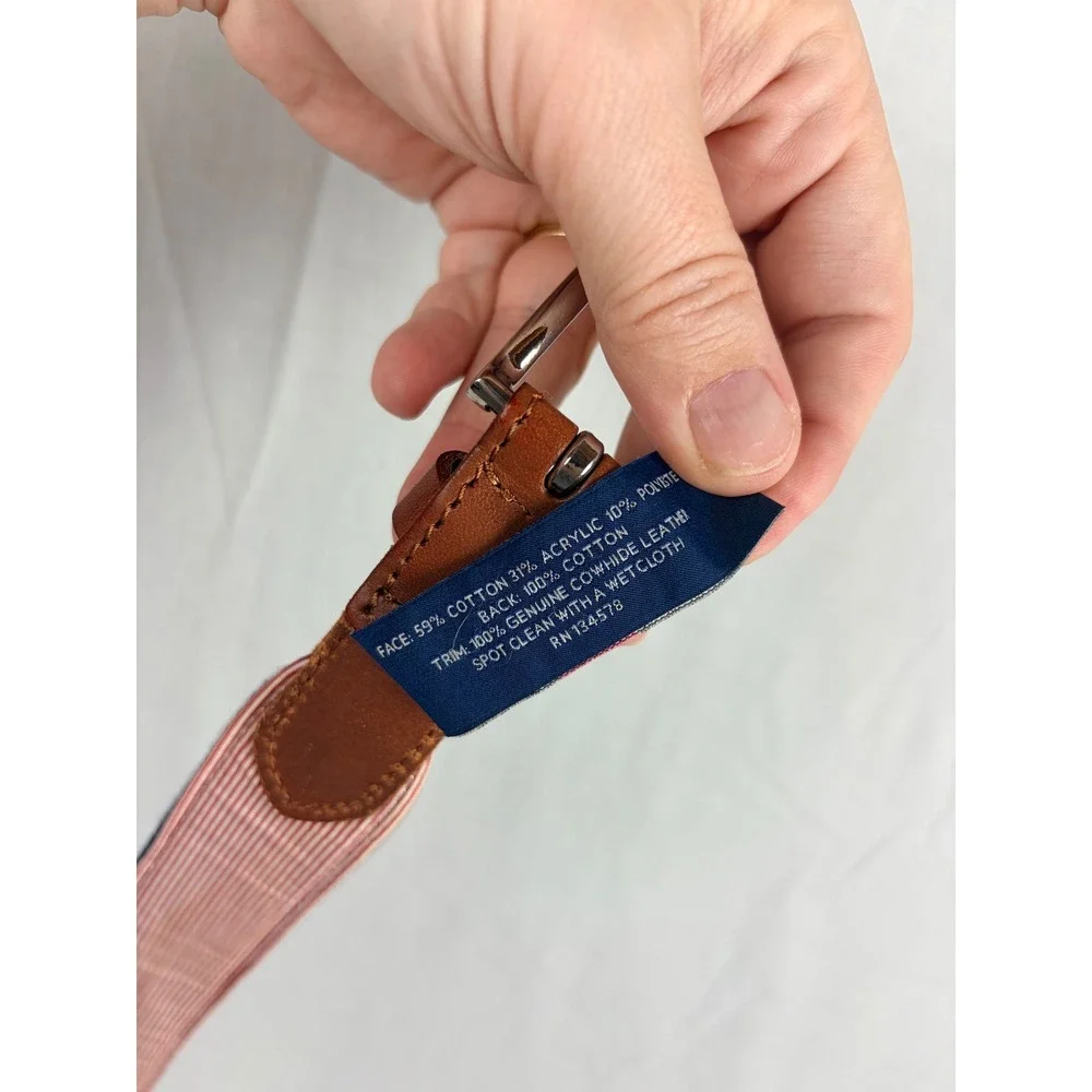 Vineyard Vines Mens Blue Fishing Boat Embroidered Canvas Belt Leather Trim 30